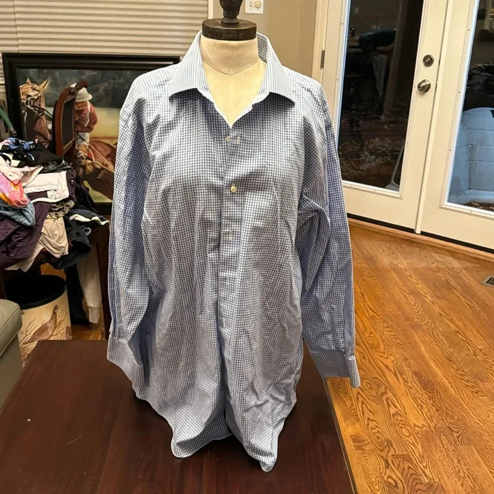 Brooks Brothers Regent men’s blue plaid button down shirt size 17-2/3